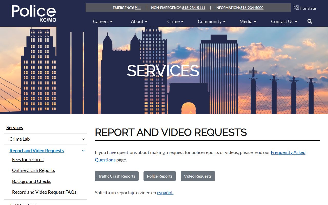 Kansas City Police Department report and video request webpage