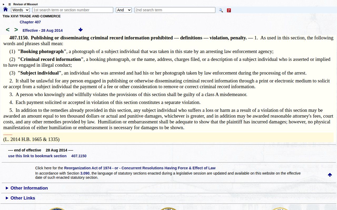 Missouri section 407.1150