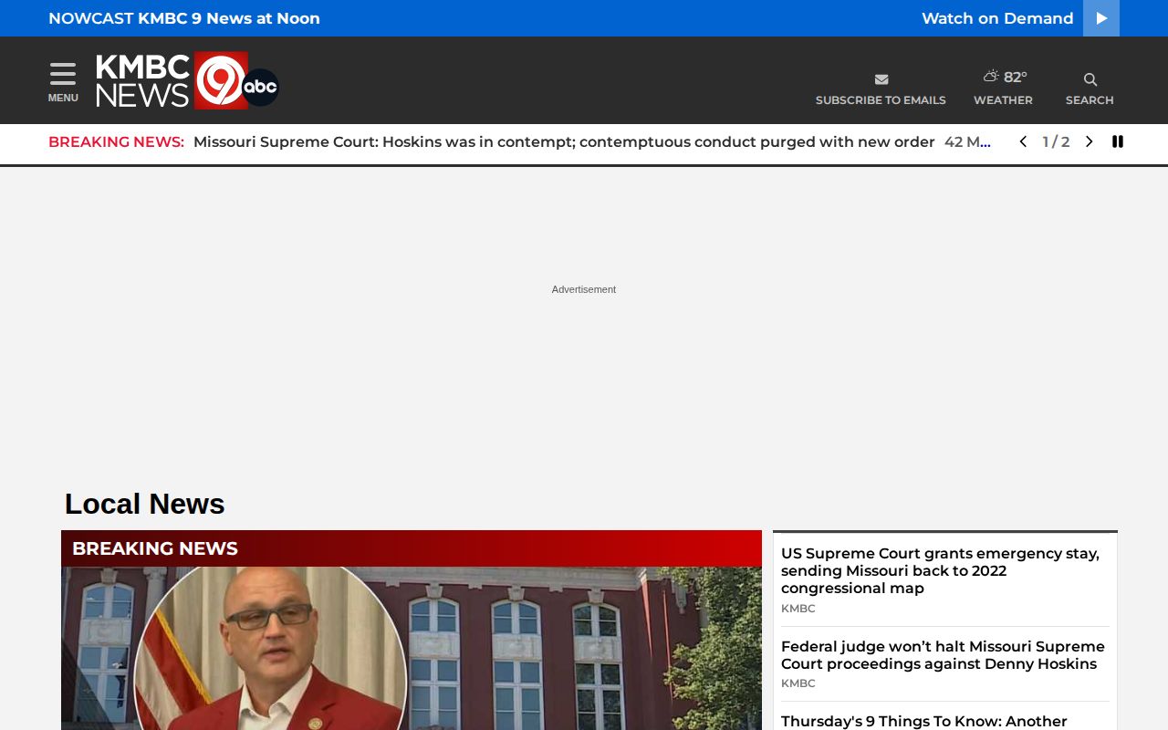 KMBC local news page with Kansas City area reports